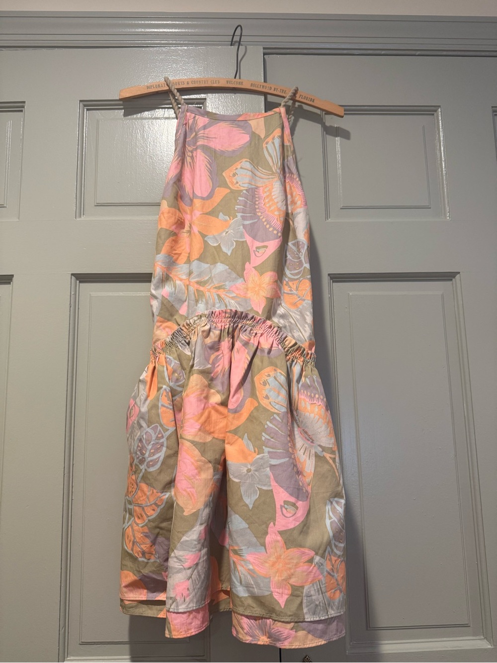 Free People Floral Backless Sundress in Pink and Tan